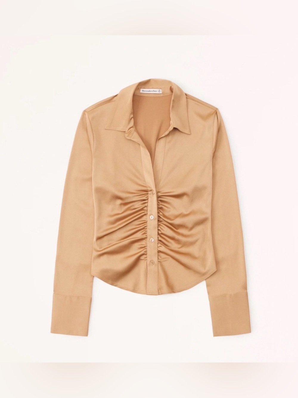 Abercrombie & Fitch Women's Long-Sleeve Satin Ruched Button-Up Shirt, Size S